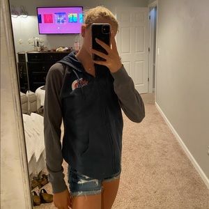 The North Face blue zip up hoodie